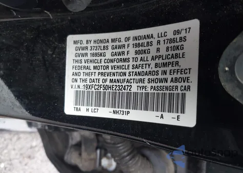 2017 Honda Civic Lx from USA, damaged, VIN 19XFC2F50HE232472